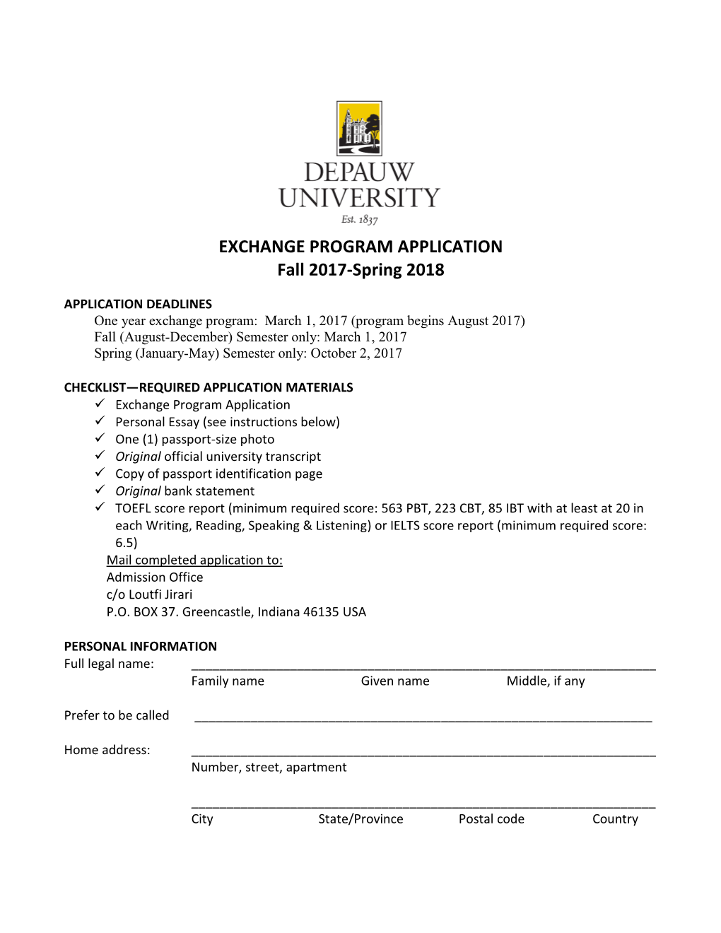 Depauw University Exchange Student Release of Information