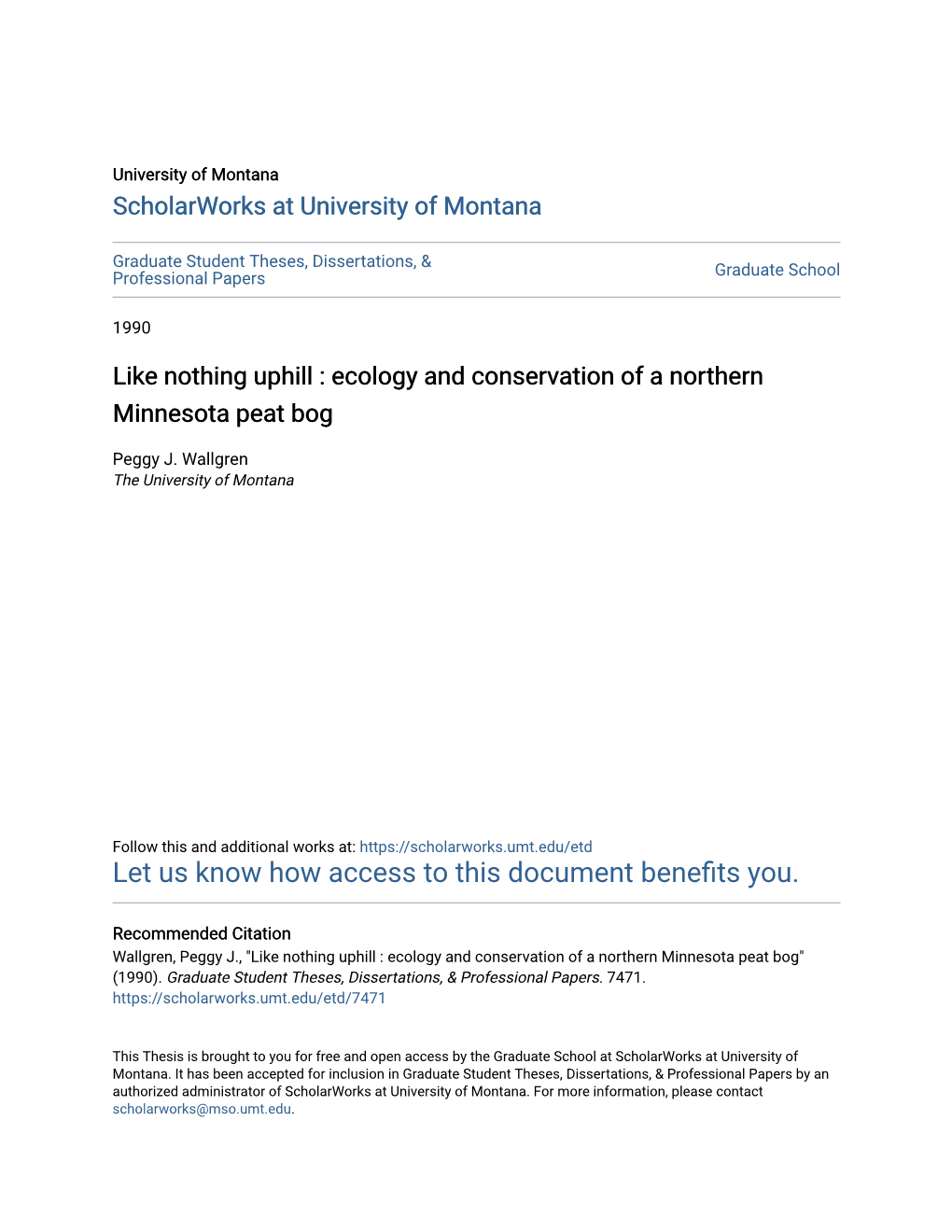 Ecology and Conservation of a Northern Minnesota Peat Bog