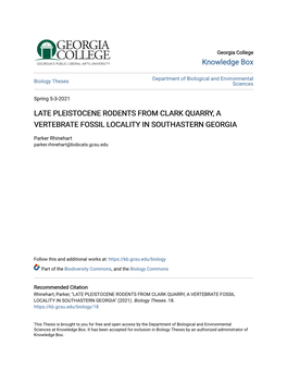 Late Pleistocene Rodents from Clark Quarry, a Vertebrate Fossil Locality in Southastern Georgia