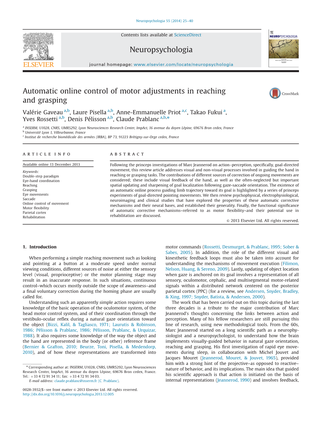 Automatic Online Control of Motor Adjustments in Reaching and Grasping