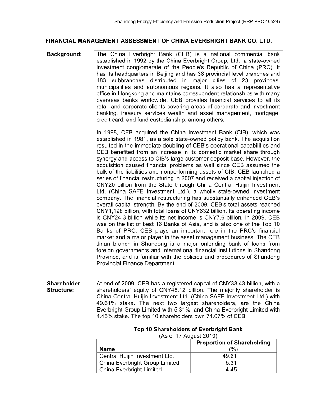 Financial Management Assessment of China Everbright Bank Co. Ltd