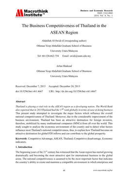 The Business Competitiveness of Thailand in the ASEAN Region