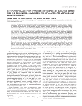 Ectoparasites and Other Epifaunistic Arthropods of Sympatric Cotton Mice and Golden Mice: Comparisons and Implications for Vector-Borne Zoonotic Diseases