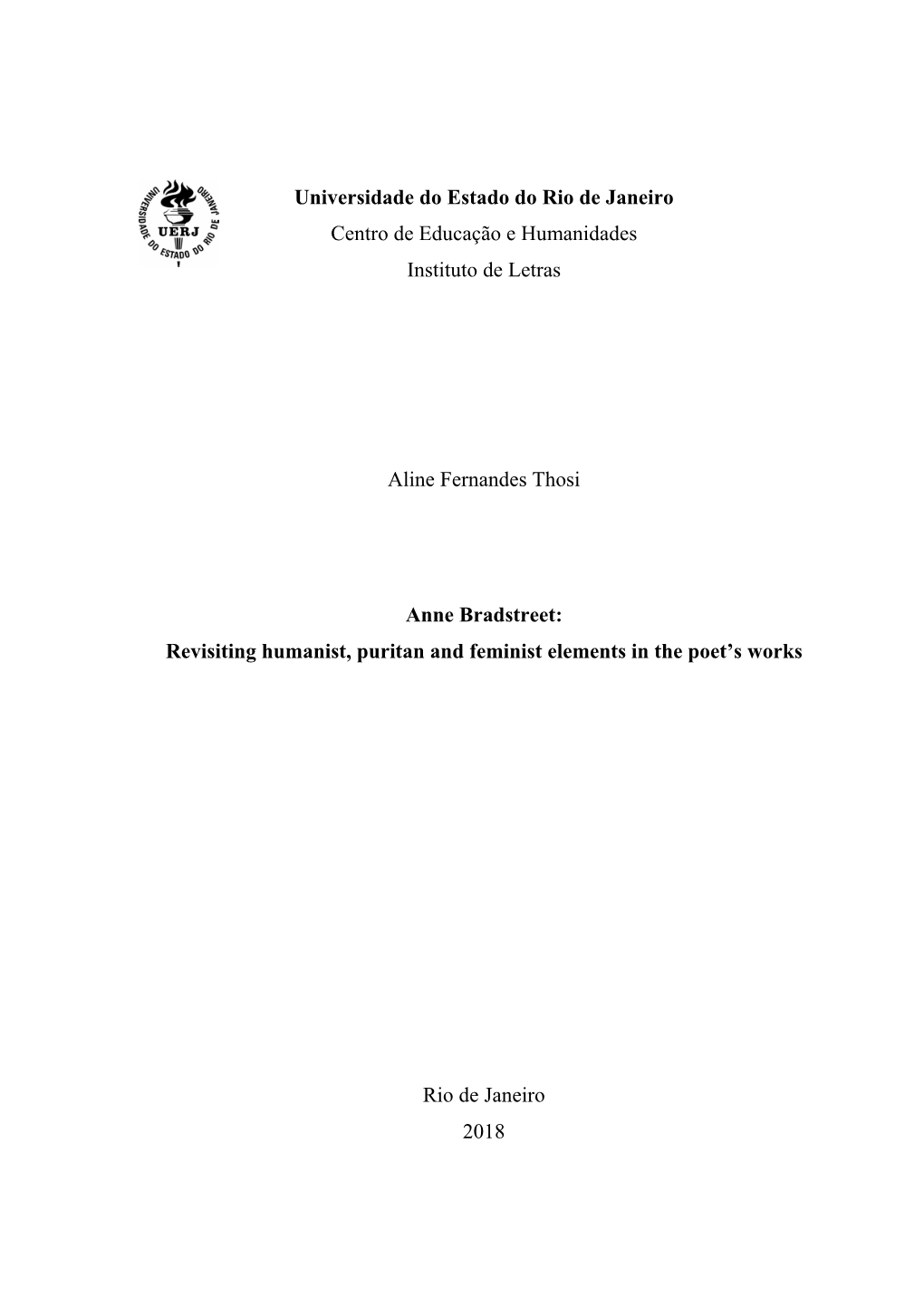 Universidade Do Estado Do Rio De Janeiro Centro De Educação E Humanidades Instituto De Letras