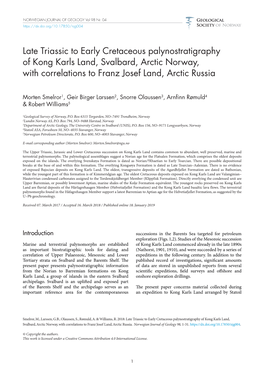 Late Triassic to Early Cretaceous Palynostratigraphy of Kong Karls Land, Svalbard, Arctic Norway, with Correlations to Franz Josef Land, Arctic Russia