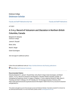 A 3 M.Y. Record of Volcanism and Glaciation in Northern British Columbia, Canada