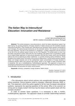 The Italian Way to Intercultural Education: Innovation and Resistance