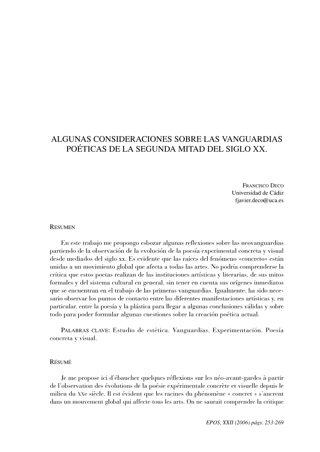 Algunas Consideraciones Sobre Las Vanguardias Poéticas De La Segunda Mitad Del Siglo Xx