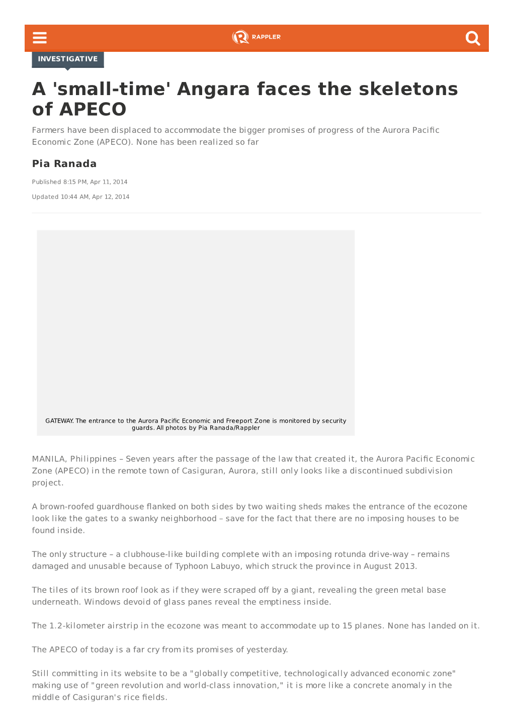 Angara Faces the Skeletons of APECO Farmers Have Been Displaced to Accommodate the Bigger Promises of Progress of the Aurora Paciﬁc Economic Zone (APECO)