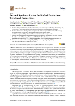 Butanol Synthesis Routes for Biofuel Production: Trends and Perspectives