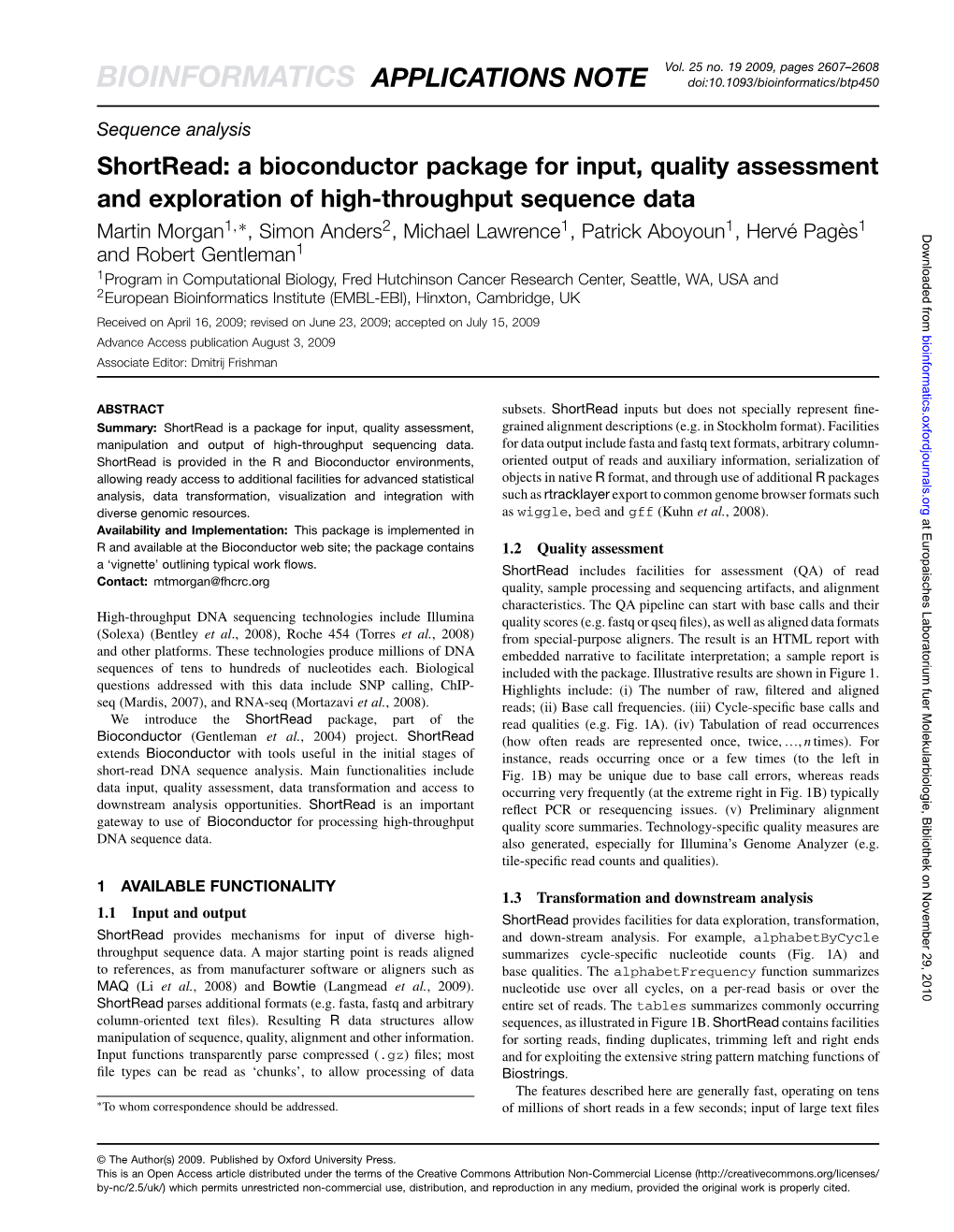 BIOINFORMATICS APPLICATIONS NOTE Doi:10.1093/Bioinformatics/Btp450