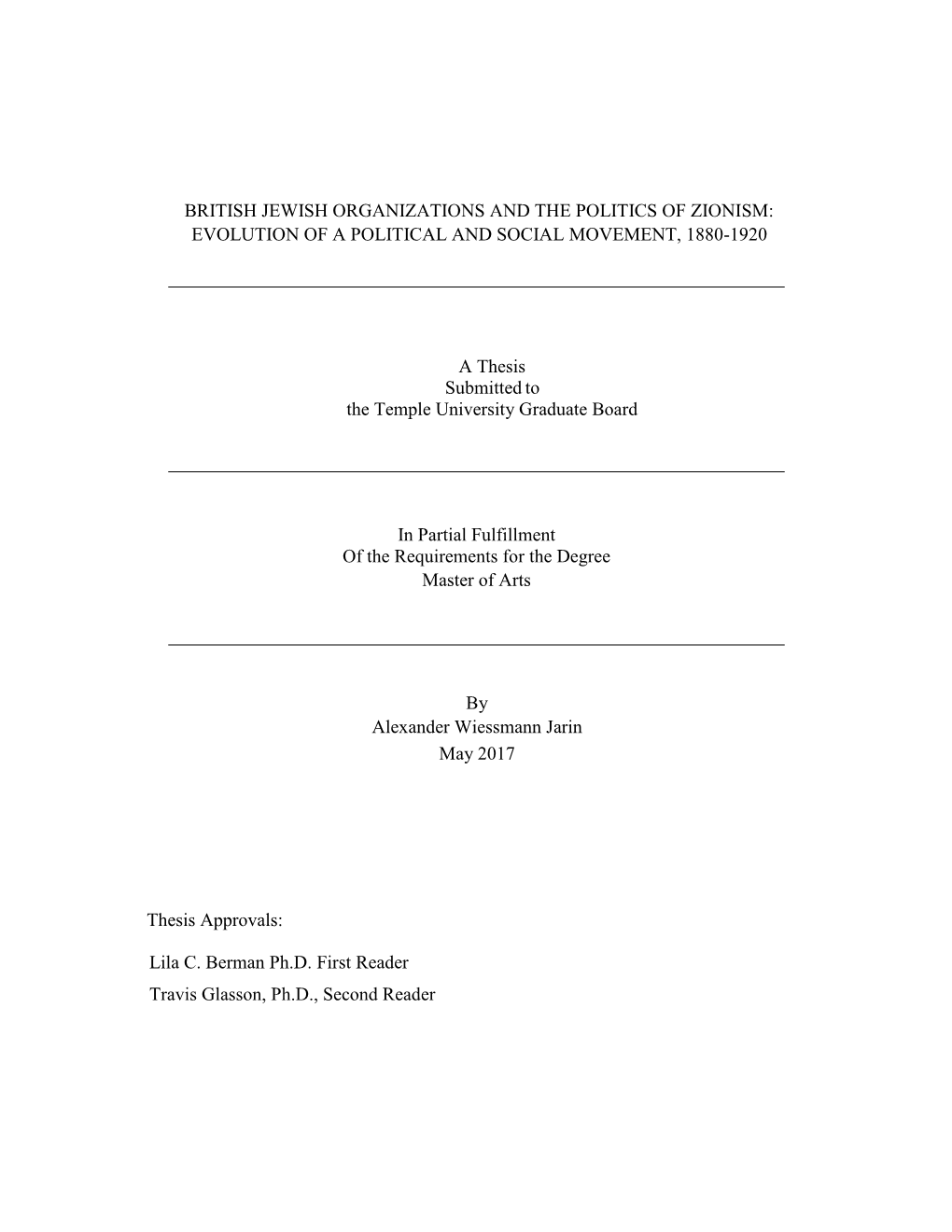 British Jewish Organizations and the Politics of Zionism: Evolution of a Political and Social Movement, 1880-1920