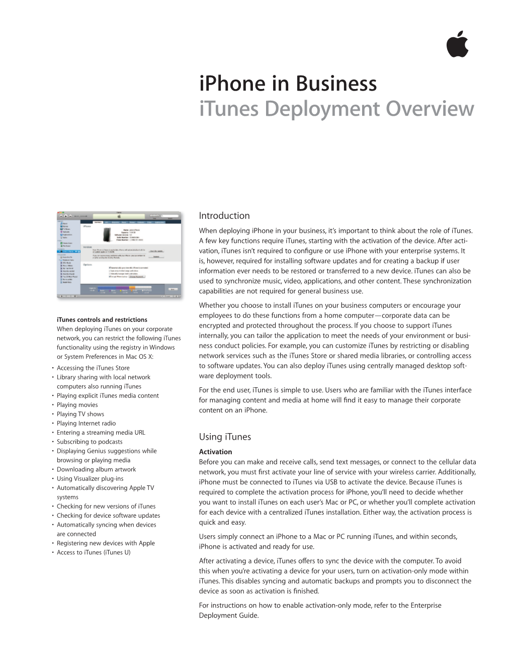 Iphone in Business Itunes Deployment Overview