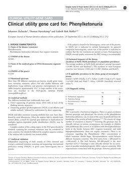 Clinical Utility Gene Card For: Phenylketonuria
