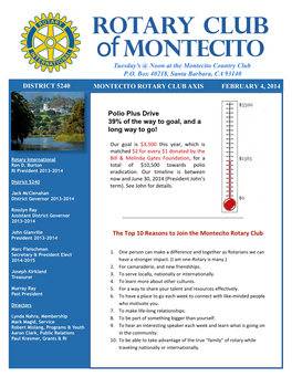 Rotary Club of Montecito Tuesday’S @ Noon at the Montecito Country Club P.O