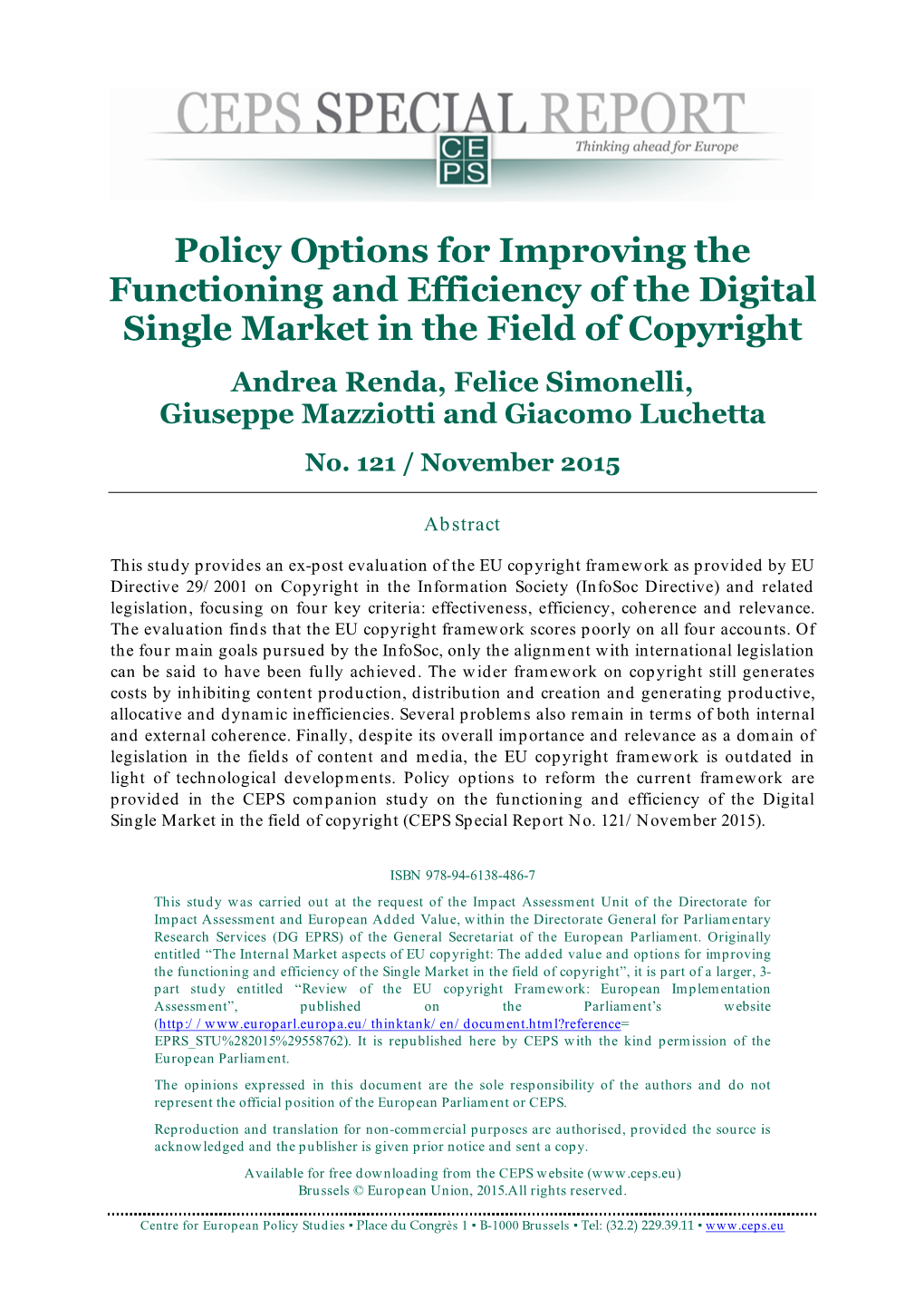 Policy Options for Improving the Functioning and Efficiency of The