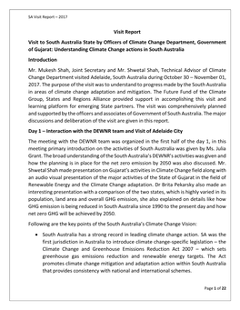 South Australia State by Officers of Climate Change Department, Government of Gujarat: Understanding Climate Change Actions in South Australia Introduction Mr