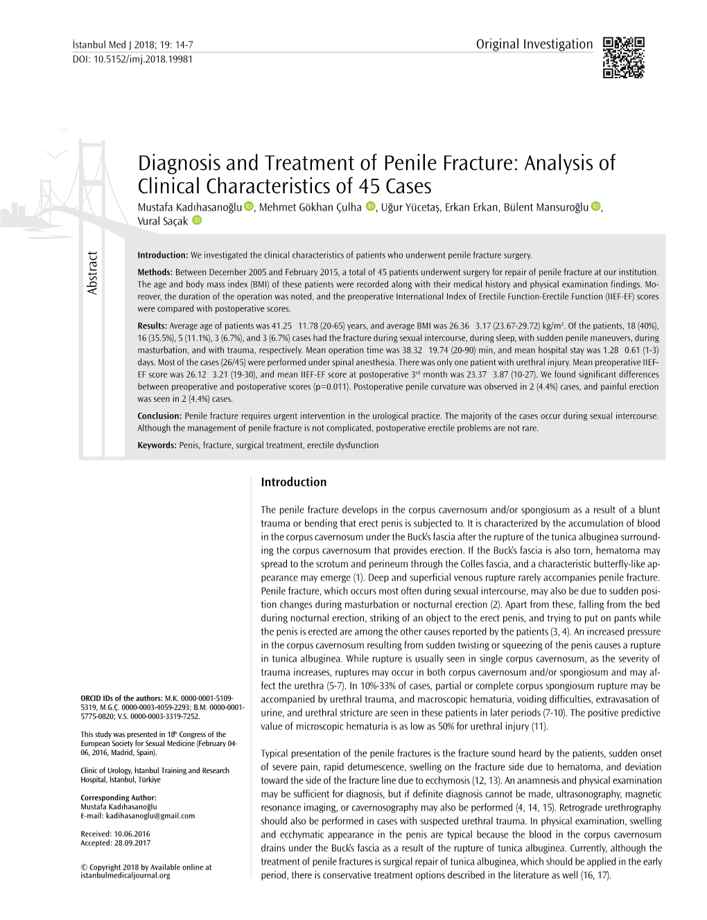 Diagnosis and Treatment of Penile Fracture: Analysis of Clinical