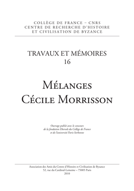 Mélanges Cécile Morrisson