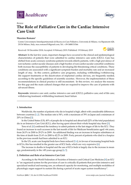 The Role of Palliative Care in the Cardiac Intensive Care Unit