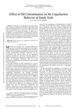 Effect of Oil Contamination on the Liquefaction Behavior of Sandy Soils S