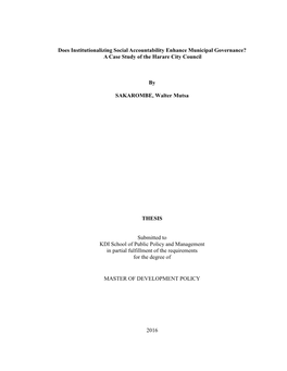 Does Institutionalizing Social Accountability Enhance Municipal Governance? a Case Study of the Harare City Council