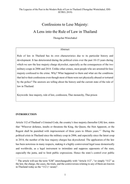 Confessions to Lese Majesty: a Lens Into the Rule of Law in Thailand