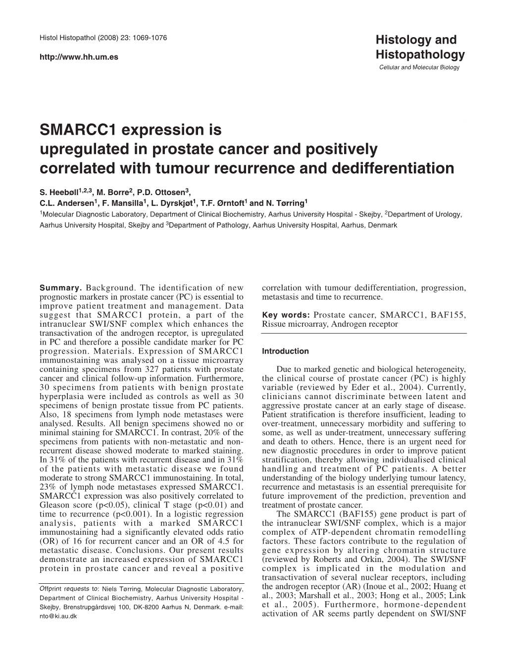 SMARCC1 Expression Is Upregulated in Prostate Cancer and Positively Correlated with Tumour Recurrence and Dedifferentiation