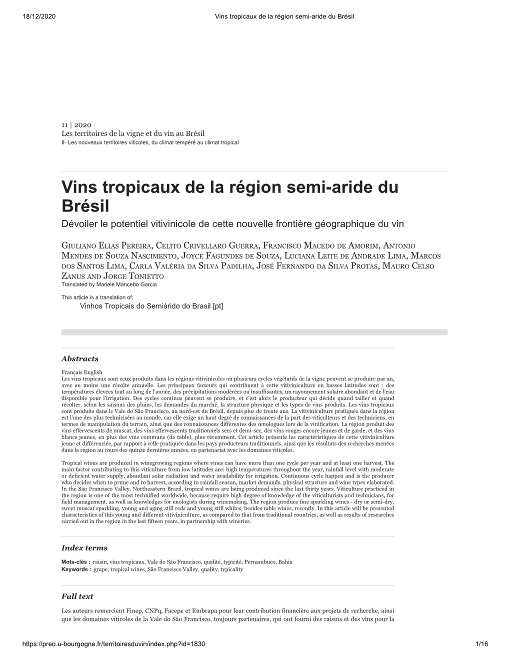 Vins Tropicaux De La Région Semi-Aride Du Brésil