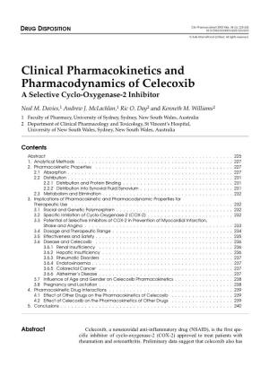 Clinical Pharmacokinetics and Pharmacodynamics of Celecoxib a Selective Cyclo-Oxygenase-2 Inhibitor