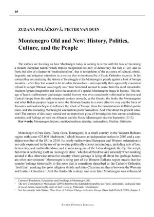 Montenegro Old and New: History, Politics, Culture, and the People