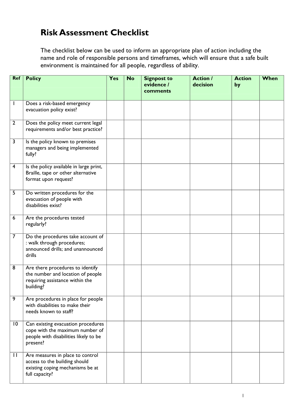 Risk Assessment Checklist Docslib 