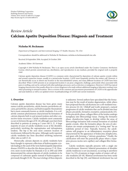 Calcium Apatite Deposition Disease: Diagnosis and Treatment