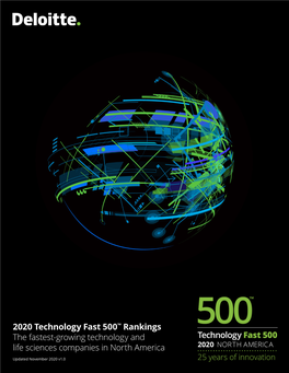 2020 Technology Fast 500™ Rankings the Fastest-Growing Technology and Life Sciences Companies in North America