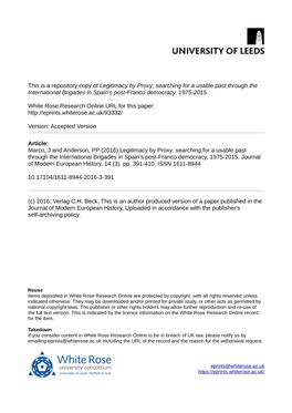 Legitimacy by Proxy: Searching for a Usable Past Through the International Brigades in Spain's Post-Franco Democracy, 1975-201