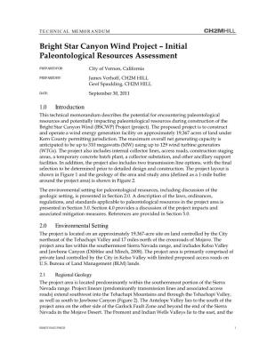 Bright Star Canyon Wind Project – Initial Paleontological Resources Assessment