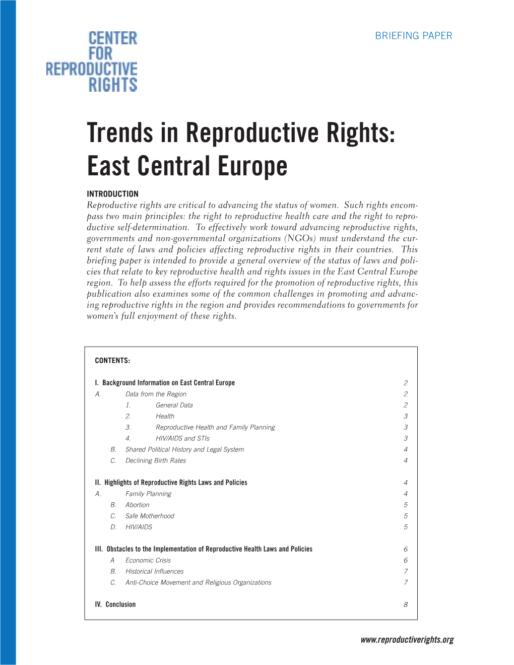 Trends in Reproductive Rights: East Central Europe