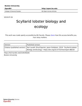 Scyllarid Lobster Biology and Ecology