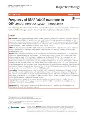 Frequency of BRAF V600E Mutations in 969 Central Nervous System