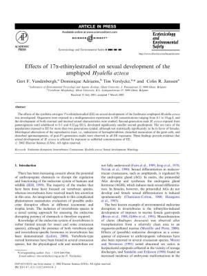 Effects of 17Α-Ethinylestradiol on Sexual Development of the Amphipod Hyalella Azteca