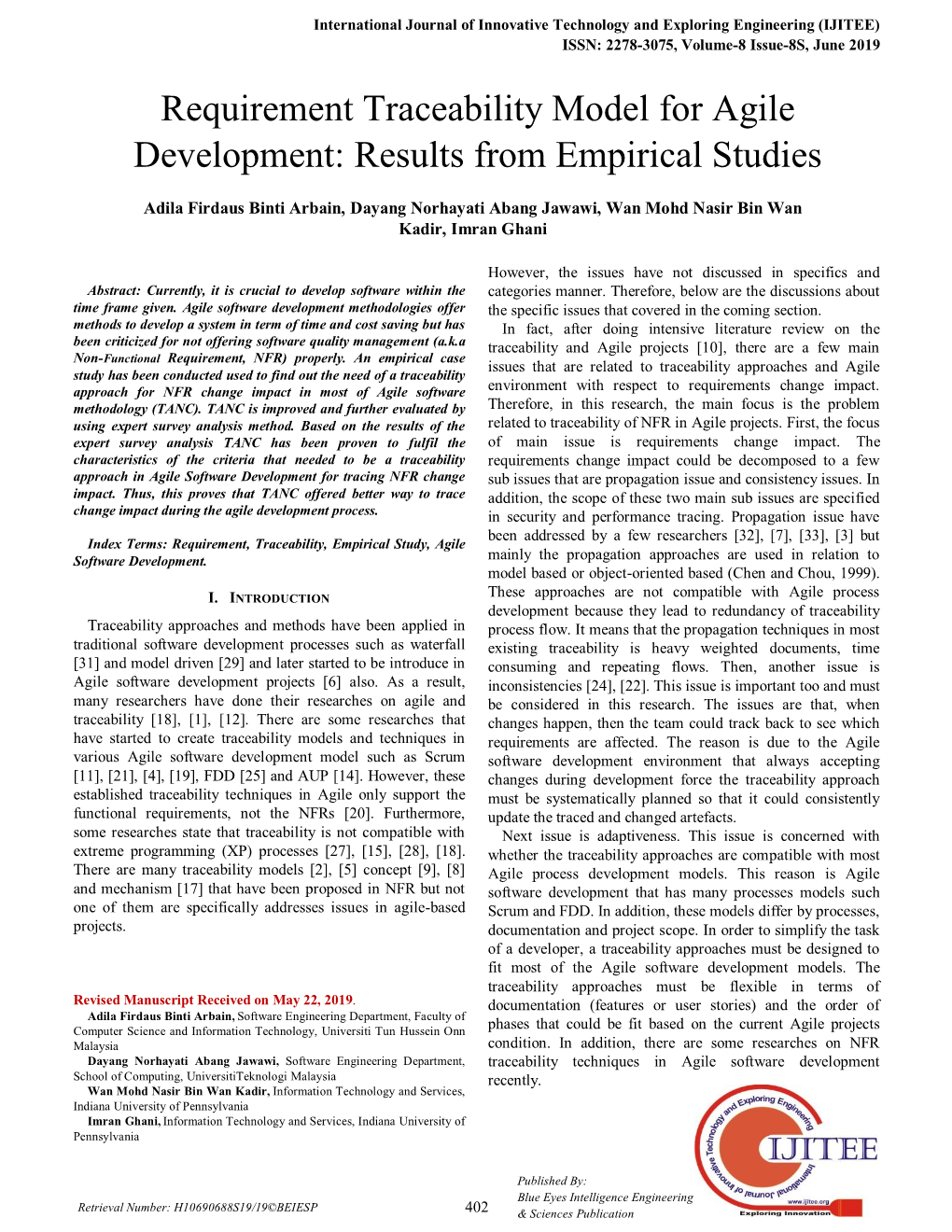 Requirement Traceability Model for Agile Development: Results from Empirical Studies