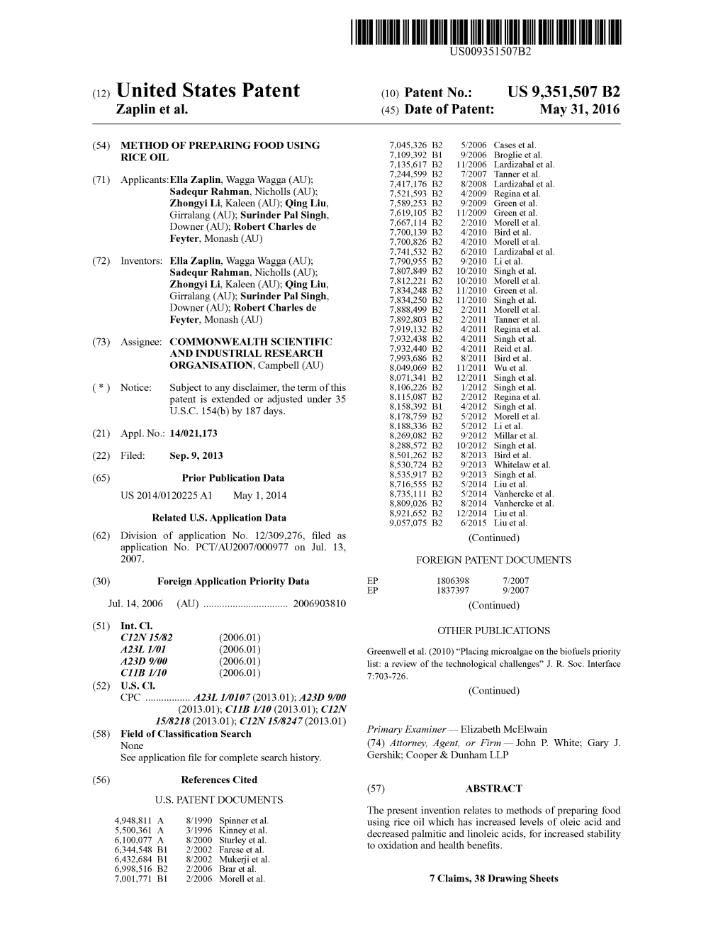 (12) United States Patent (10) Patent No.: US 9,351,507 B2 Zaplin Et Al