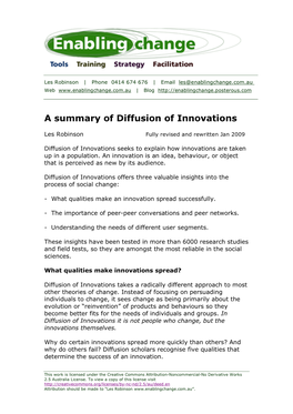 A Summary of Diffusion of Innovations
