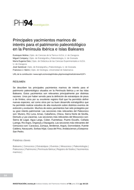 Principales Yacimientos Marinos De Interés Para El Patrimonio Paleontológico En La Península Ibérica E Islas Baleares