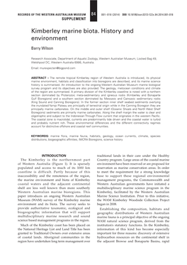 Kimberley Marine Biota. History and Environment