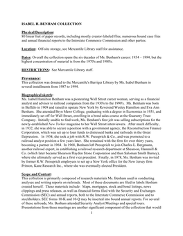 B-7 Isabel H. Benham Papers Finding Aid .Pdf