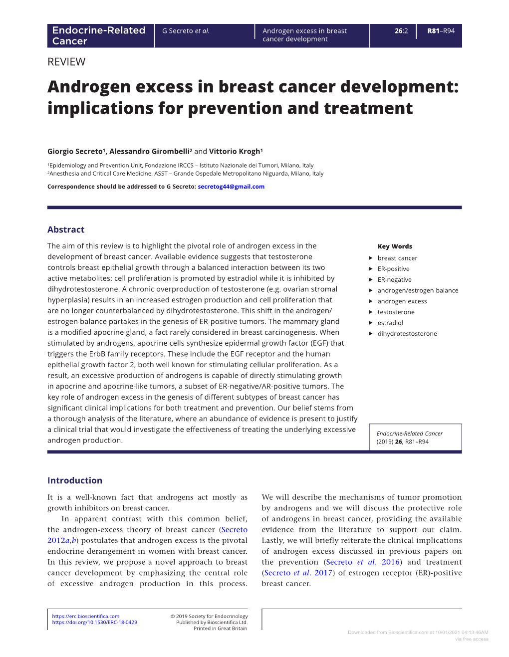 Androgen Excess in Breast Cancer Development: Implications for Prevention and Treatment