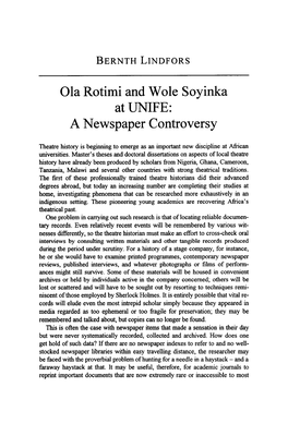 Ola Rotimi and Wole Soyinka at UNIFE: a Newspaper Controversy