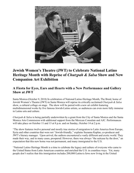 Jewish Women's Theatre (JWT) to Celebrate National Latino Heritage