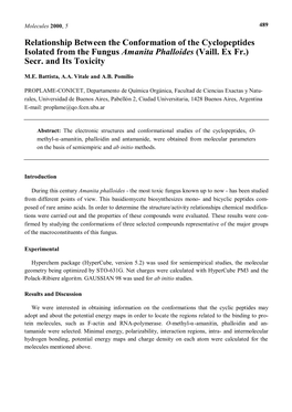 Relationship Between the Conformation of the Cyclopeptides Isolated from the Fungus Amanita Phalloides (Vaill. Ex Fr.) Secr. and Its Toxicity